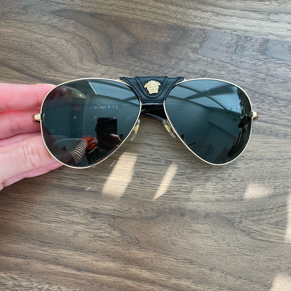 Versace Gold and Black Aviator Sunglasses with Double Bridge